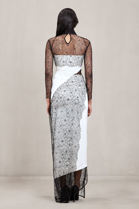 Deme By Gabriella Jill Lace Satin Asymmetric Top & Skirt Set