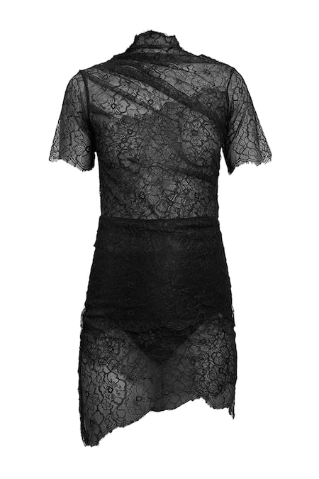Deme By Gabriella Black Lace High Neck Short Sleeve Online at Aza Fashions Deme By Gabriella_Black Lace High Neck Short Sleeve _Online_at_Aza_Fashions