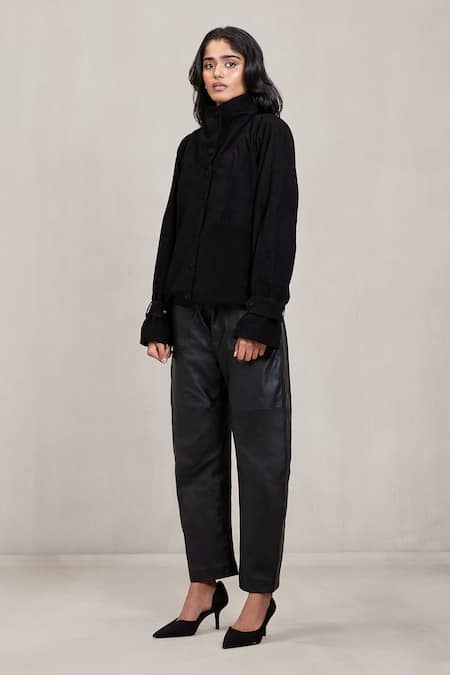Buy Deme By Gabriella Black Leather, Suede Pant Trouser Online at Aza Fashions Buy_Deme By Gabriella_Black Leather, Suede Pant Trouser _Online_at_Aza_Fashions