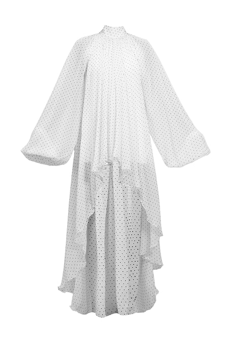 Deme By Gabriella Off White Chiffon High Neck Paige Polka Dot High-low Dress Online at Aza Fashions Deme By Gabriella_Off White Chiffon High Neck Paige Polka Dot High-low Dress _Online_at_Aza_Fashions