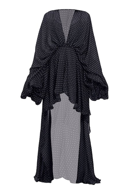 Deme By Gabriella Black Chiffon V-neck Noelle Polka Dot High Low Dress Online at Aza Fashions Deme By Gabriella_Black Chiffon V-neck Noelle Polka Dot High Low Dress _Online_at_Aza_Fashions