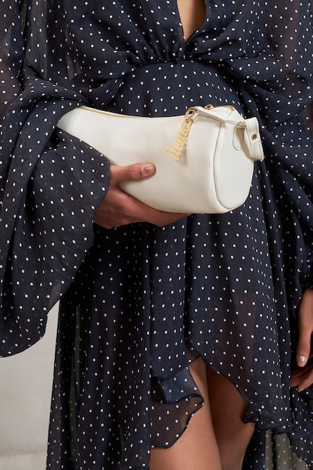 Shop Deme By Gabriella Black Chiffon V-neck Noelle Polka Dot High Low Dress Shop_Deme By Gabriella_Black Chiffon V-neck Noelle Polka Dot High Low Dress