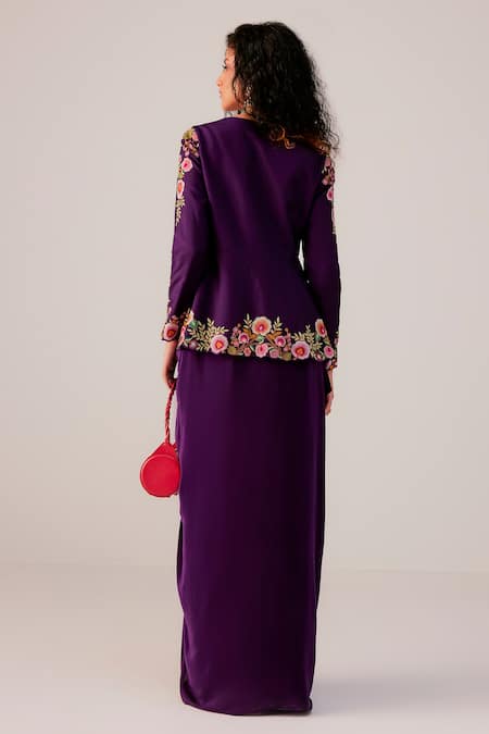 Rishi And Soujit Multicolor Thread Embroidered Peplum Top & Skirt 