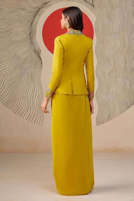 Rishi And Soujit Embroidered Blazer & Draped Skirt Set 