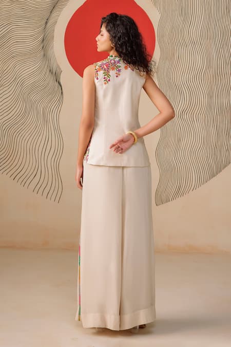 Rishi And Soujit Multicolour Thread Embroidered Jacket & Flared Pant 