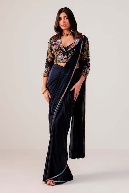 Rishi And Soujit Thread Embroidered Draped Saree & Blouse 