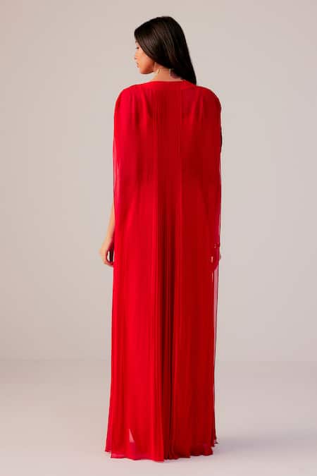 Rishi And Soujit Multicolour Thread Embroidered Bustier Drape Skirt & Cape 