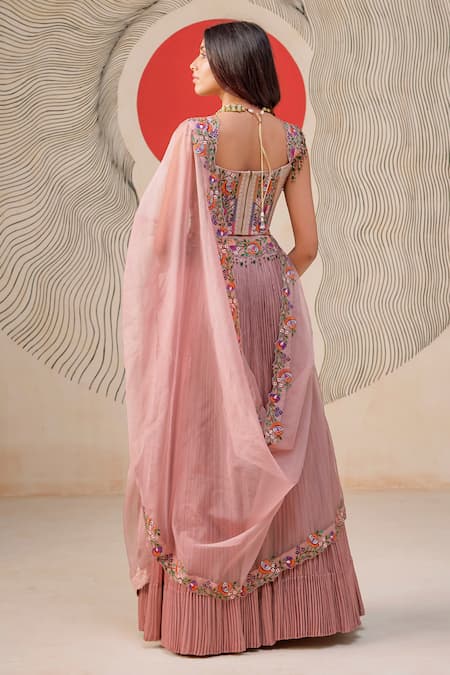 Rishi And Soujit Multi Thread Embroidery Pearl Corset Lehenga Set 