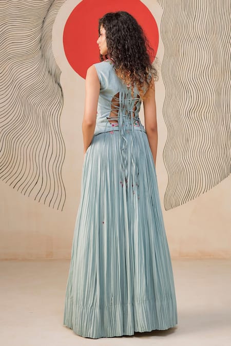 Rishi And Soujit Paisley Embroidered Waistcoat Lehenga & Dupatta 