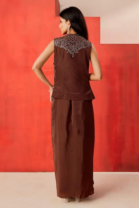 Rishi And Soujit Hand Embroidered Jacket & Draped Skirt Set 