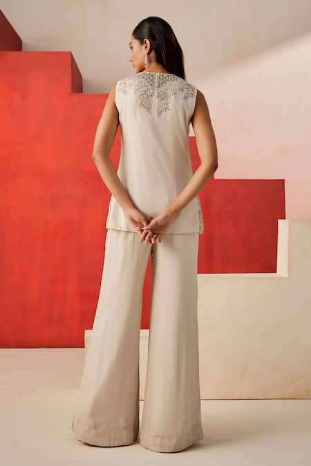 Rishi And Soujit Embroidered Jacket & Flared Pant Set 
