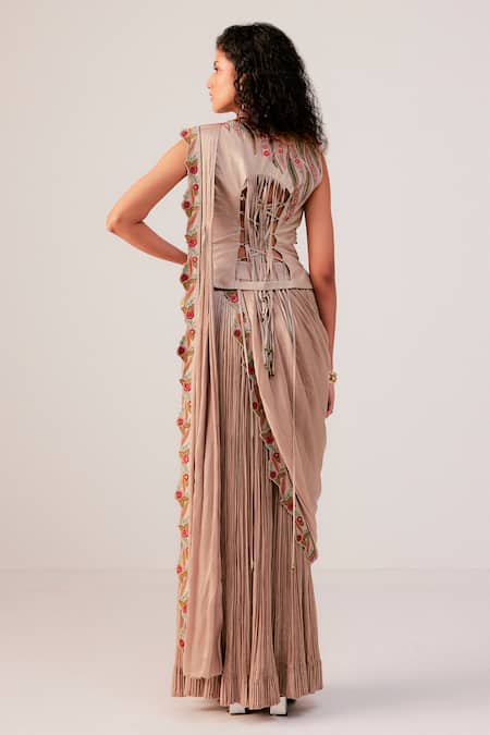 Rishi And Soujit Embroidered Waistcoat & Pleated Pre-Draped Pant Saree 