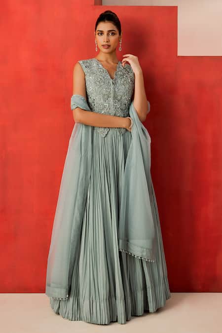 Rishi And Soujit Cutdana Sequin Bead Embroidered Lehenga Set 