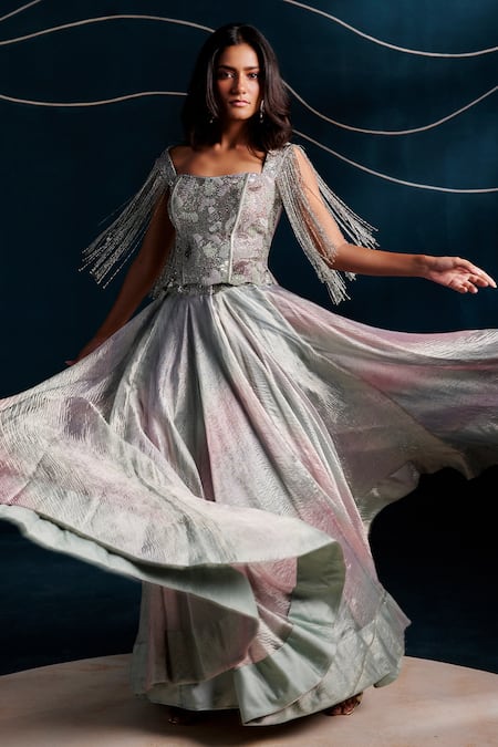 Rishi And Soujit Hand Embroidered Corset & Lehenga 