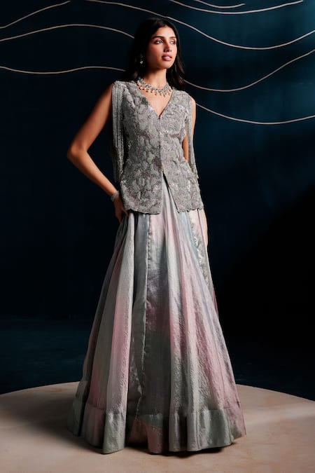 Rishi And Soujit Hand Embroidered Jacket & Lehenga Set 