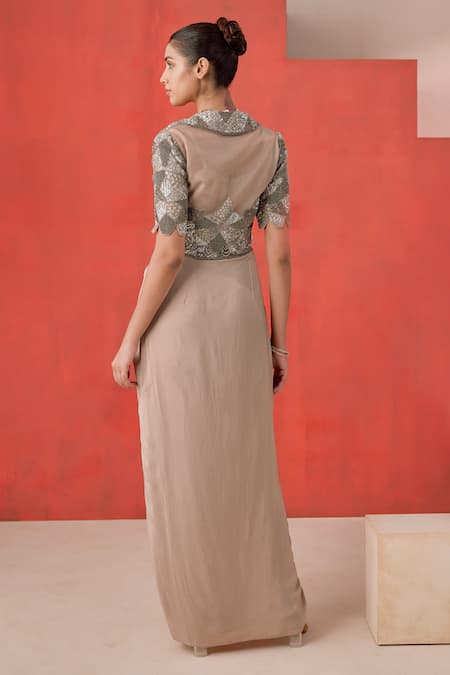 Rishi And Soujit Embroidered Short Jacket & Draped Skirt 