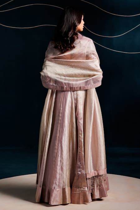 Rishi And Soujit Tissue Hand Embroidered Lehenga Blouse & Dupatta 