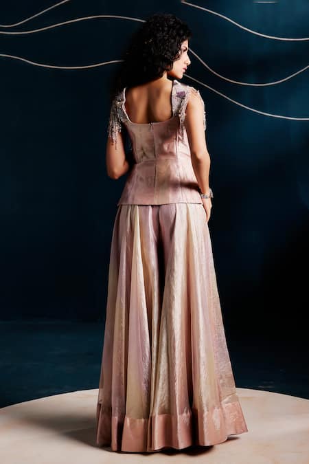 Rishi And Soujit Hand Embroidered Peplum & Flared Pant Set 