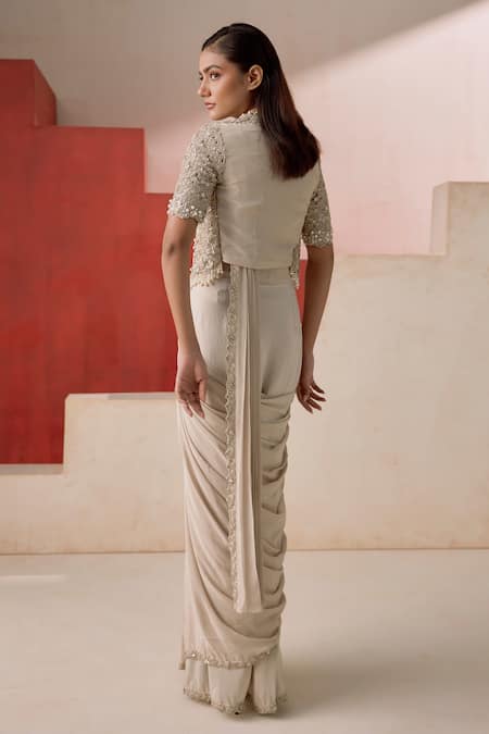 Rishi And Soujit Hand Embroidered Pre-Draped Saree Jacket Blouse 