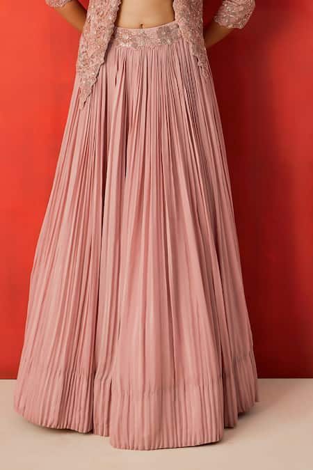 Buy Rishi And Soujit Pink Crepe Beads, Sequins, Pearls Open Floral Embroidered Jacket Lehenga Set Online at Aza Fashions Buy_Rishi And Soujit_Pink Crepe Beads, Sequins, Pearls Open Floral Embroidered Jacket Lehenga Set _Online_at_Aza_Fashions