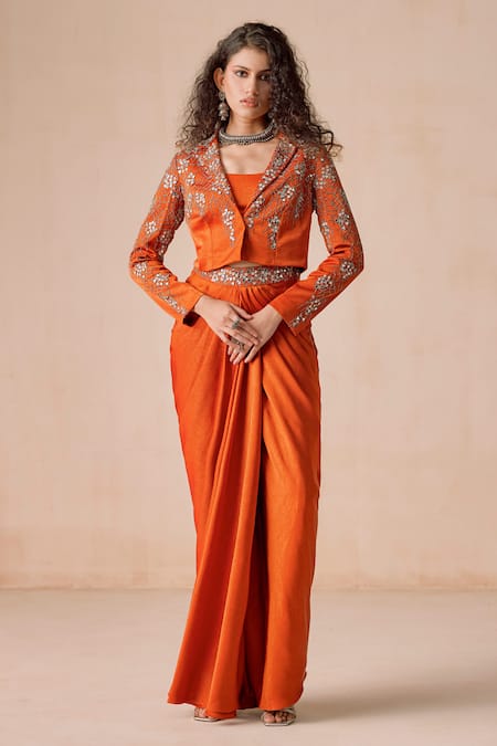 Rishi And Soujit Embroidered Jacket & Draped Skirt Set 