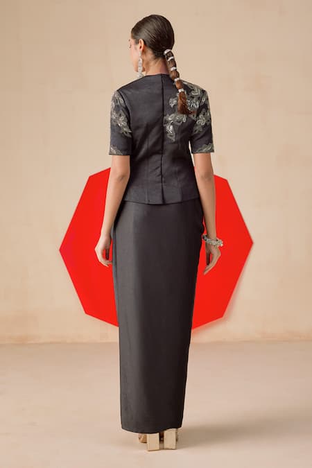 Rishi And Soujit Jacquard Sequin & Bead Work Skirt Set 