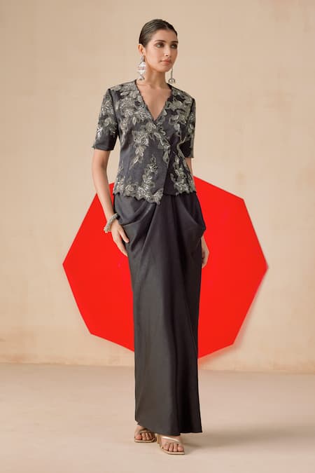 Rishi And Soujit Jacquard Sequin & Bead Work Skirt Set 