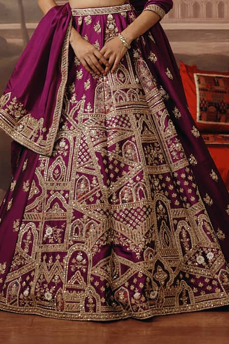 Buy_Sabe_Purple Silk, Brocade Embroidery, Sequins, Mehrunisa Ancient Domes Lehenga Set _Online_at_Aza_Fashions