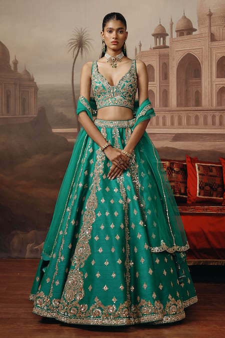 Sabe Panna Embroidered Silk Lehenga Set 