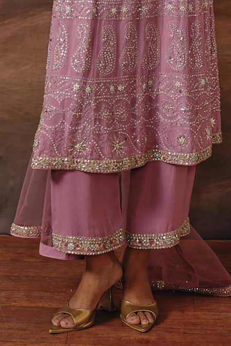 Sabe_Lilac Georgette, Net Embroidery, Gota Patti, Sequins Rania Chikankari Kurta Set _Online_at_Aza_Fashions