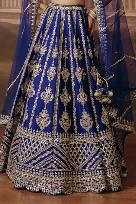 Shop_Sabe_Blue Silk, Tissue, Net Sequins, Zari, Embroidery, Tassels Iraaya Lehenga Set _Online_at_Aza_Fashions