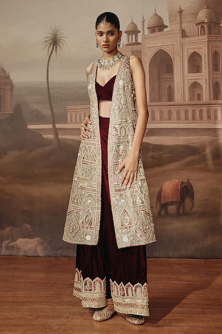 Sabe Zohra Embroidered Jacket Palazzo Set 