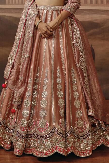 Shop_Sabe_Pink Silk, Tissue Embroidery, Sequins, Pearls, Gulbahar Shimmer Lehenga Set _Online_at_Aza_Fashions