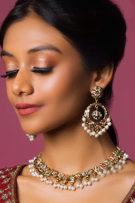 Queens Jewels Regal Navratan Jadau Choker Necklace Set 