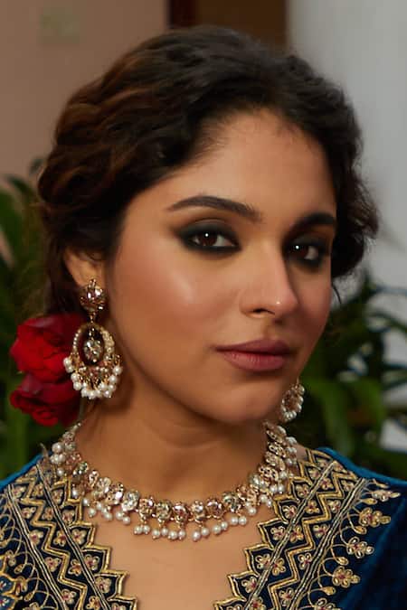 Queens Jewels Multi Color Beads, Pearls, Gemstones Regal Navratan Jadau Choker Necklace Set Online at Aza Fashions Queens Jewels_Multi Color Beads, Pearls, Gemstones Regal Navratan Jadau Choker Necklace Set _Online_at_Aza_Fashions