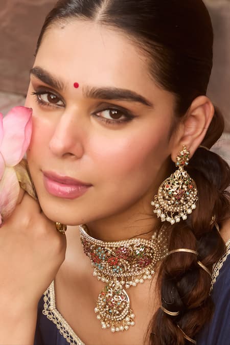 Queens Jewels Multi Color Beads, Pearls, Stones Bridal Navratan Jadau Neckhugging Choker Set at Aza Fashions Queens Jewels_Multi Color Beads, Pearls, Stones Bridal Navratan Jadau Neckhugging Choker Set _at_Aza_Fashions