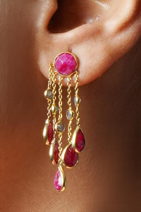 Queens Jewels_Pink Gemstones, Petal Drop Earrings _Online_at_Aza_Fashions