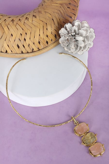 Buy_Queens Jewels_Pink Trio Semi Precious Stone Choker Necklace _Online_at_Aza_Fashions