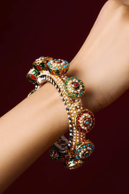 Queens Jewels Navratan Multi-Colored Jadau Openable Bangle