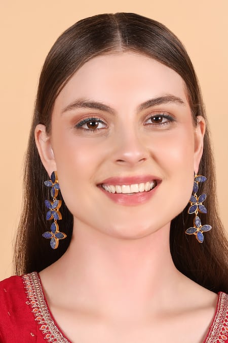 Queens Jewels Blue Lapis Lazuli Blossom Dangle Earrings 