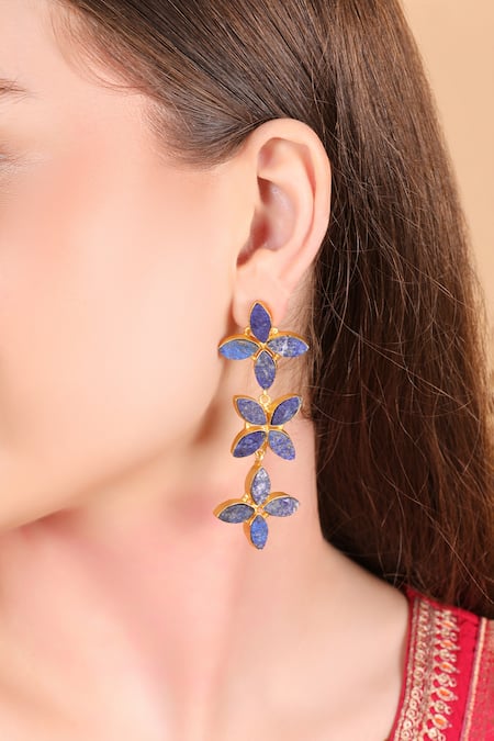 Buy Queens Jewels Blue Lapis Lazuli Blossom Dangle Earrings Online at Aza Fashions Buy_Queens Jewels_Blue Lapis Lazuli Blossom Dangle Earrings _Online_at_Aza_Fashions