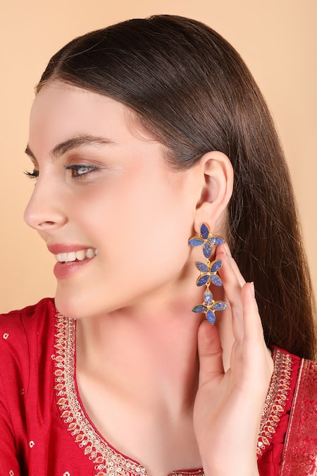 Queens Jewels Blue Lapis Lazuli Blossom Dangle Earrings 