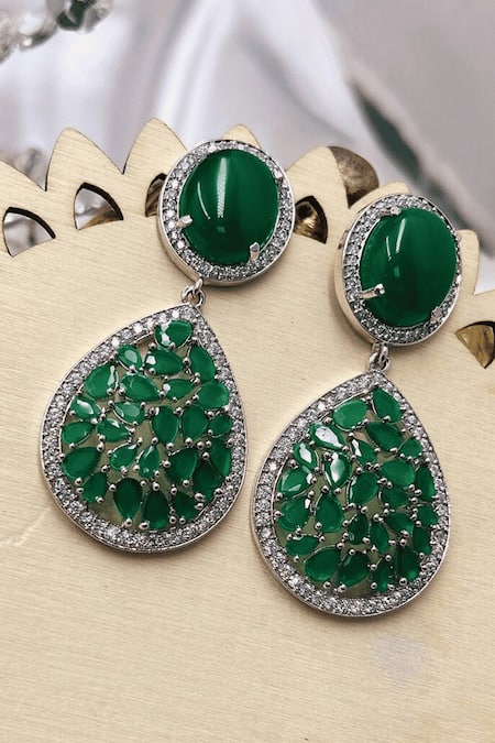Queens Jewels Party Emerald Green American Diamond Earrings 