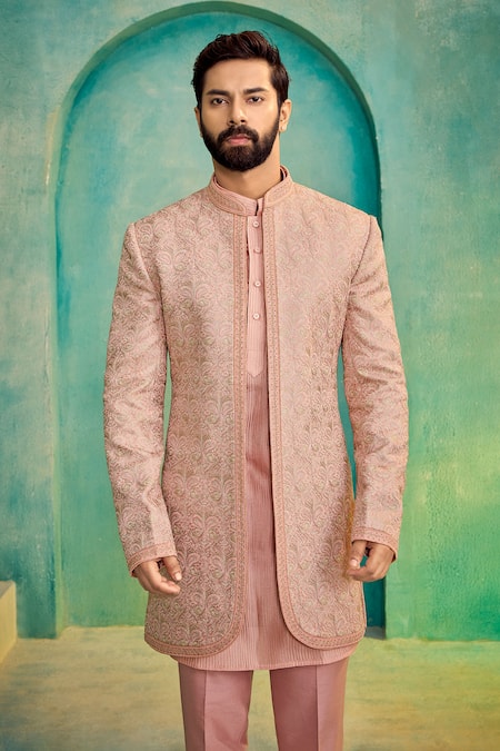 Millionaire_Pink Embroidery Bandhgala Jacket Set _at_Aza_Fashions
