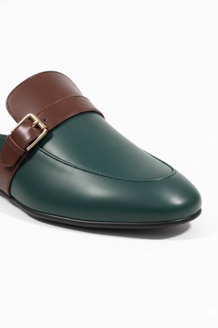 Shop_SCHON ZAPATO_Green Half Shoe Slip-on Loafers _Online_at_Aza_Fashions