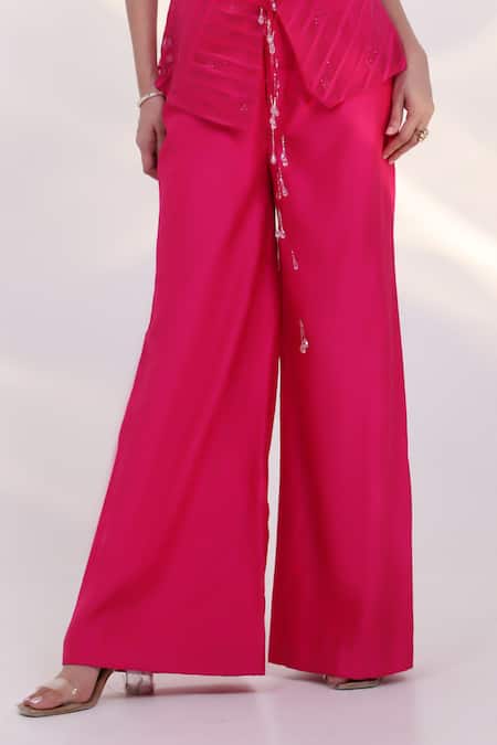 Buy Smriti By Anju Agarwal Pink Silk, Organza Crystals, Tassels Synora Sheer Overlay And Trouser Set Online at Aza Fashions Buy_Smriti By Anju Agarwal_Pink Silk, Organza Crystals, Tassels Synora Sheer Overlay And Trouser Set _Online_at_Aza_Fashions