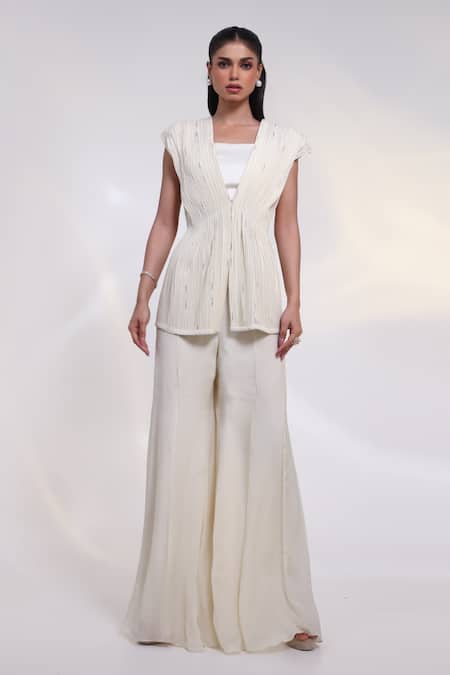 Smriti By Anju Agarwal Stellar Corded Pleat Fall Jacket & Pant Set 