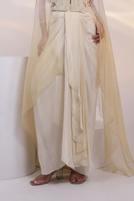 Shop Smriti By Anju Agarwal Off White Crepe, Silk Crystals, Elysian Structured Jacket And Draped Skirt Set Online at Aza Fashions Shop_Smriti By Anju Agarwal_Off White Crepe, Silk Crystals, Elysian Structured Jacket And Draped Skirt Set _Online_at_Aza_Fashions