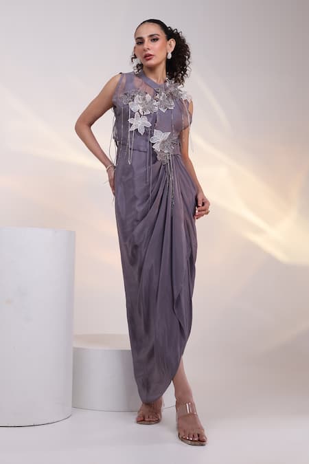 Smriti By Anju Agarwal Petal Strings Gown With Cape 