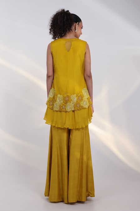 Smriti By Anju Agarwal Velour Charm Embroidered Jacket Sharara Set 